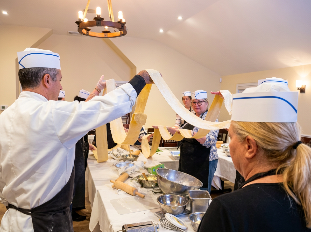 Hands-on Italian cooking class session preparing fresh homemade pasta